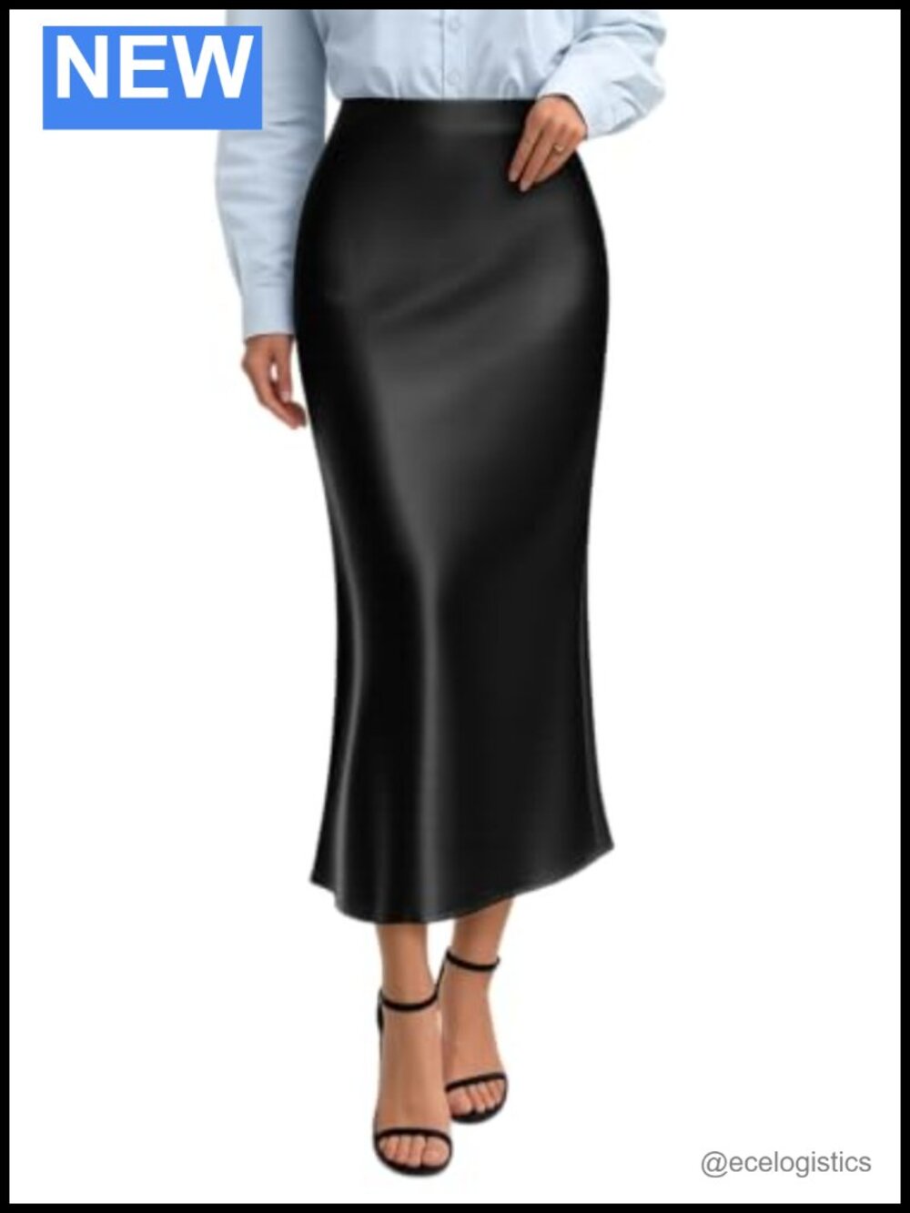Satin Midi Skirt High Waist Flowy Dressy Wear to Work